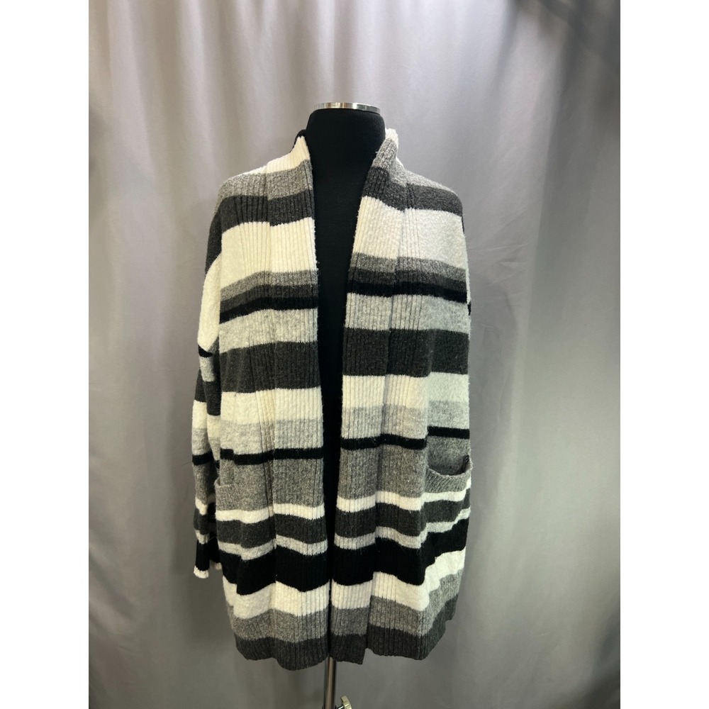 Time And Tru Fuzzy Cardigan Sweater Womens S 4-6 Multicolor Striped Open Front